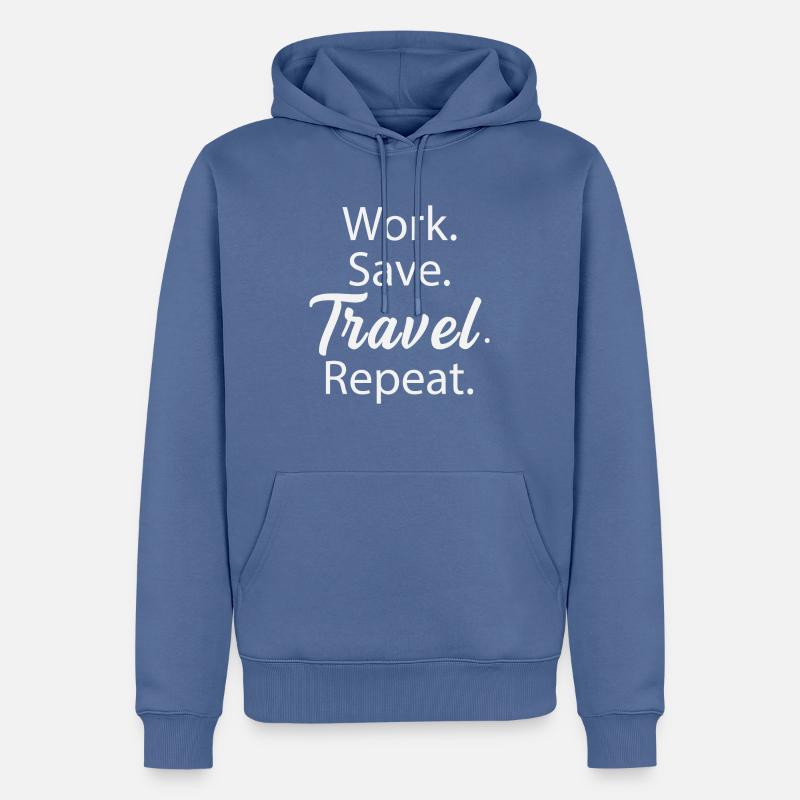 Work. Save. Travel. Repeat. - Männer Premium Bio Hoodie - Taubenblau