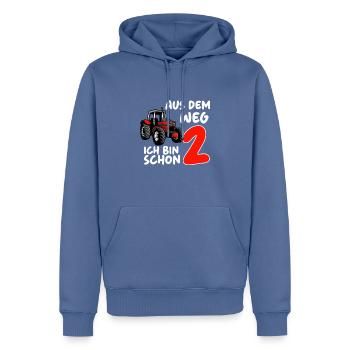 Aus dem Weg ich bin schon 2 - Männer Premium Bio Hoodie - Taubenblau - Vorne - Nico (187cm)