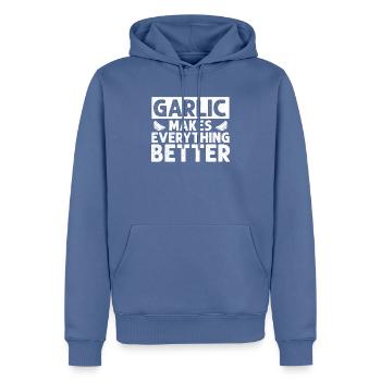 Garlic Garlic Bread Food Gift - Men’s Premium Organic Hoodie - stone blue - Front - Nico (187cm)