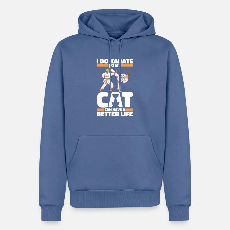 Karaté Chat - Sweat à capuche Premium bio Homme - bleu pigeon