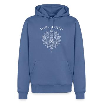 WHITE LOTUS DESIGN I LOTUSBLUME - Männer Premium Bio Hoodie - Taubenblau - Vorne - Nico (187cm)
