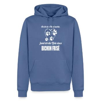Hand & Pfote - Spruch - Bichon Frisé - Männer Premium Bio Hoodie - Taubenblau - Vorne - Nico (187cm)