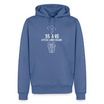 35 ans Joyeux Anniversaire - Sweat à capuche Premium bio Homme - bleu pigeon - Devant - Nico (187cm)