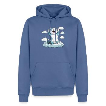 Chat qui se réveille, humour de chat ! - Sweat à capuche Premium bio Homme - bleu pigeon - Devant - Nico (187cm)