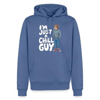 Je ne suis qu’un mème Chill Guy - Sweat à capuche Premium bio Homme - bleu pigeon - Devant - Nico (187cm)