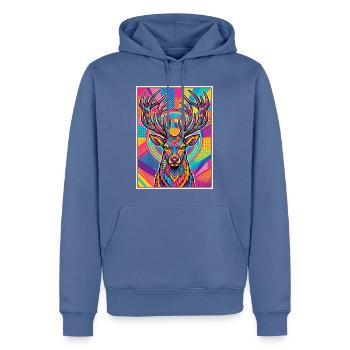 Hirsch Neon Pop Art Kaleidoskop - Männer Premium Bio Hoodie - Taubenblau - Vorne - Nico (187cm)