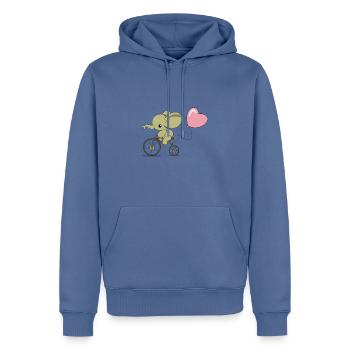 Éléphant à vélo - Sweat à capuche Premium bio Homme - bleu pigeon - Devant - Nico (187cm)