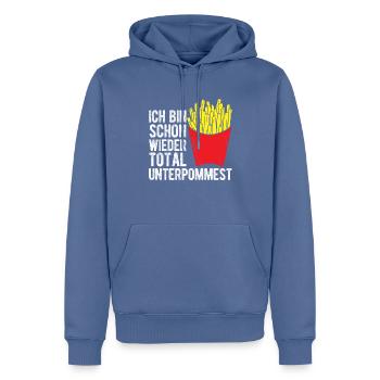 Ich bin schon wieder total unterpommest - Pommes S - Männer Premium Bio Hoodie - Taubenblau - Vorne - Nico (187cm)