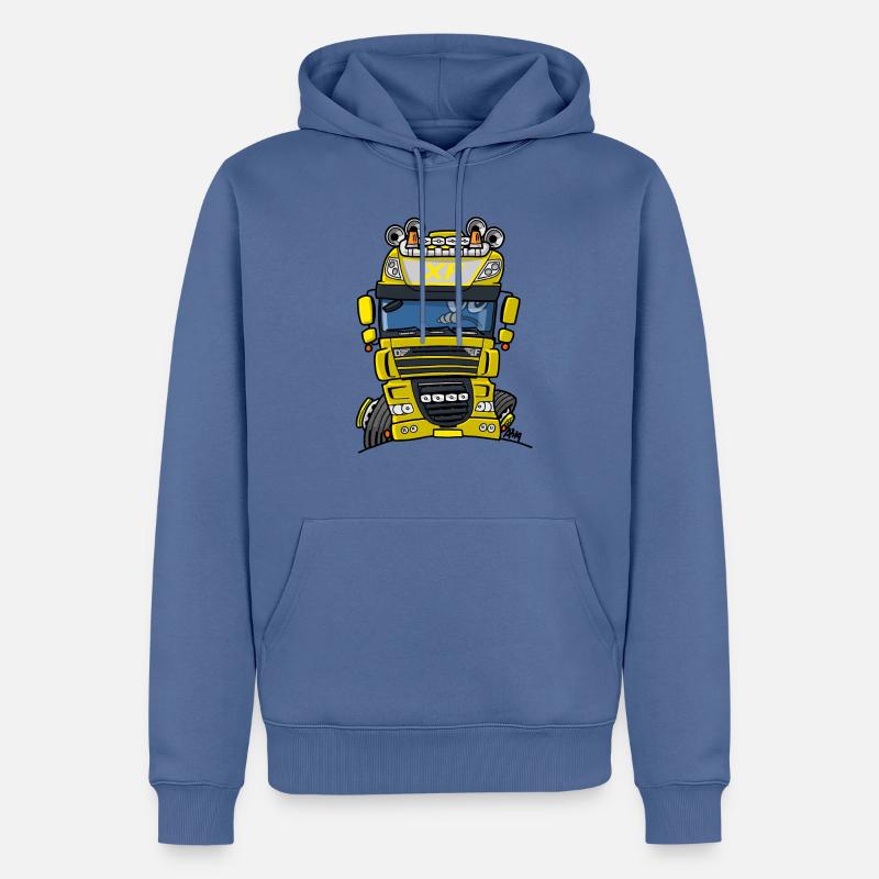 0793 D camion jaune - Sweat à capuche Premium bio Homme - bleu pigeon