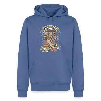 GIB MIR KAFFEE UND NIEMAND WIRD VERLETZT - Männer Premium Bio Hoodie - Taubenblau - Vorne - Nico (187cm)
