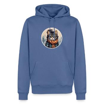 Chat avec veste et écharpe - Sweat à capuche Premium bio Homme - bleu pigeon - Devant - Nico (187cm)