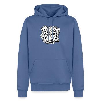 Rosenthal Berlin Graffiti - Männer Premium Bio Hoodie - Taubenblau - Vorne - Nico (187cm)