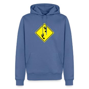Avertissement pieds nus - 2 Vector Couleur - Sweat à capuche Premium bio Homme - bleu pigeon - Devant - Nico (187cm)