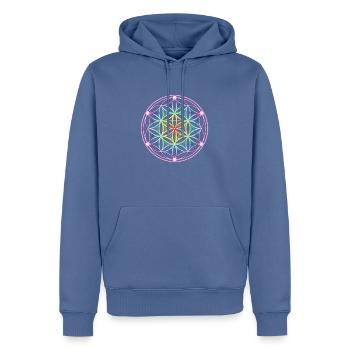 Graine de vie et tétraèdre - Sweat à capuche Premium bio Homme - bleu pigeon - Devant - Nico (187cm)