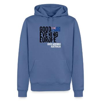 Australie - Sweat à capuche Premium bio Homme - bleu pigeon - Devant - Nico (187cm)