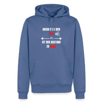 Riechst du den Furz, ist der Abstand zu kurz - Männer Premium Bio Hoodie - Taubenblau - Vorne - Nico (187cm)