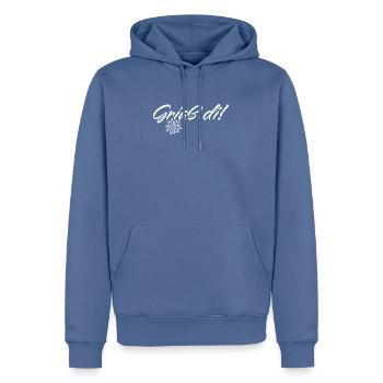 Griaß di! | Hallo auf Allgäuer Dialekt - Männer Premium Bio Hoodie - Taubenblau - Vorne - Nico (187cm)