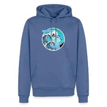 Chat et grosse vague - Sweat à capuche Premium bio Homme - bleu pigeon - Devant - Nico (187cm)