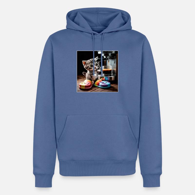 Le chat prend une pause-café - Sweat à capuche Premium bio Homme - bleu pigeon