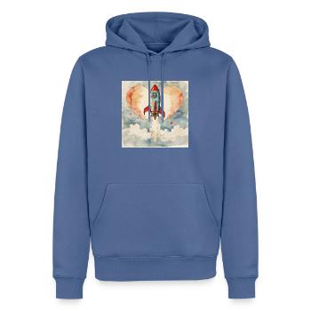 Raketen Start vor rotem Mond in Herzform - Männer Premium Bio Hoodie - Taubenblau - Vorne - Nico (187cm)
