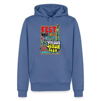 Mon biniou cause (du "ouin-ouin" sinon rien) - Sweat à capuche Premium bio Homme - bleu pigeon - Devant - Nico (187cm)