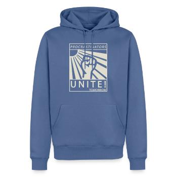 Procrastinators Unite Tomorrow Chillen Geschenk - Männer Premium Bio Hoodie - Taubenblau - Vorne - Nico (187cm)