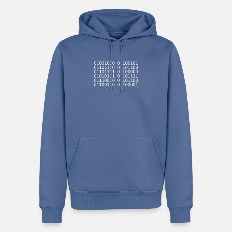 Hello World! Binary Unicode computer science - Men’s Premium Organic Hoodie - stone blue