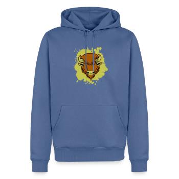 Buffle 01 - Sweat à capuche Premium bio Homme - bleu pigeon - Devant - Nico (187cm)