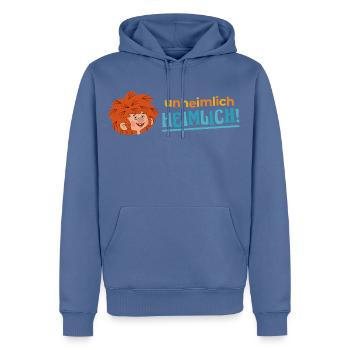 Pumuckl Spooky Secret Lettering - Men’s Premium Organic Hoodie - stone blue - Front - Nico (187cm)