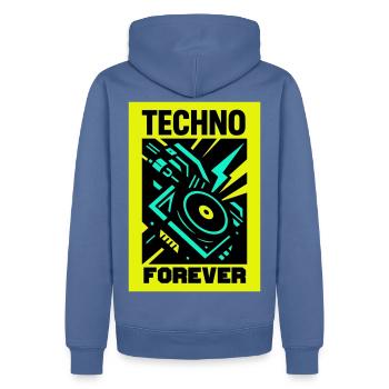 Techno Forever - Männer Premium Bio Hoodie - Taubenblau - Hinten - Nico (187cm)