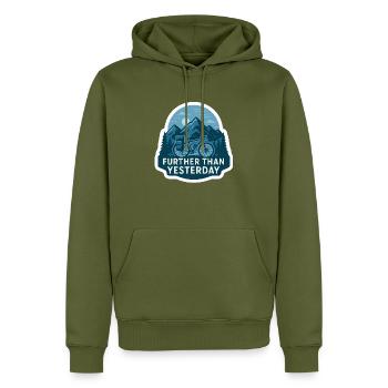 Further Than Yesterday - Bikepacking - Männer Premium Bio Hoodie - Khaki - Vorne - Nico (187cm)