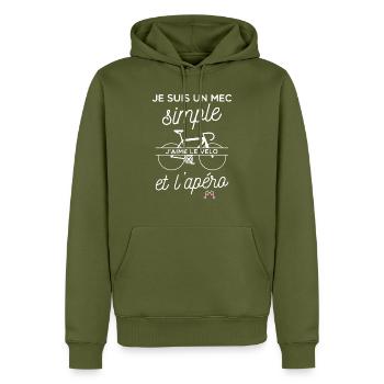 Je suis un mec simple j'aime le velo et l'apero - Sweat à capuche Premium bio Homme - kaki - Devant - Nico (187cm)
