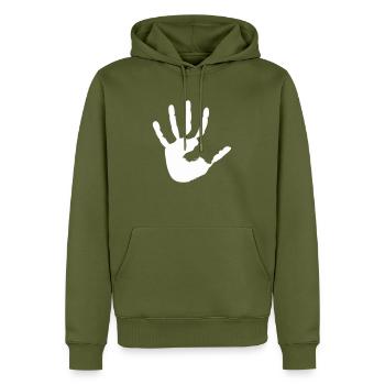 main - Sweat à capuche Premium bio Homme - kaki - Devant - Nico (187cm)