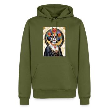 LA CATRINA DELUXE - Männer Premium Bio Hoodie - Khaki - Vorne - Nico (187cm)