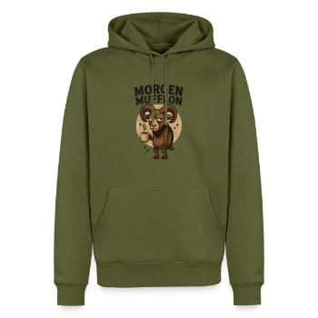 Matin gruuch café matin mouflon - Sweat à capuche Premium bio Homme - kaki - Devant - Nico (187cm)
