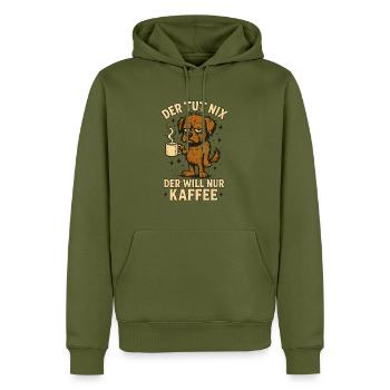 Il ne fait rien, il veut juste un café drôle - Sweat à capuche Premium bio Homme - kaki - Devant - Nico (187cm)