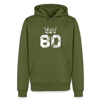 80 Zahl Krone - Männer Premium Bio Hoodie - Khaki - Vorne - Nico (187cm)