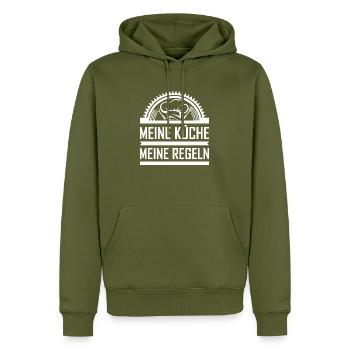 Meine Küche meine Regeln - Männer Premium Bio Hoodie - Khaki - Vorne - Nico (187cm)
