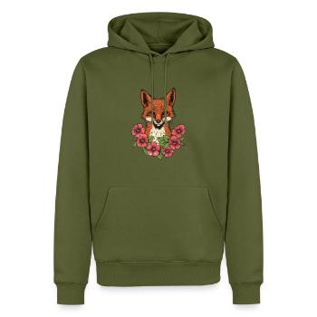 Fuchs in Blumen - Männer Premium Bio Hoodie - Khaki - Vorne - Nico (187cm)