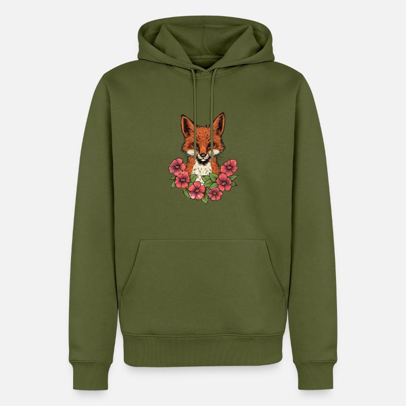Renard en fleurs - Sweat à capuche Premium bio Homme - kaki