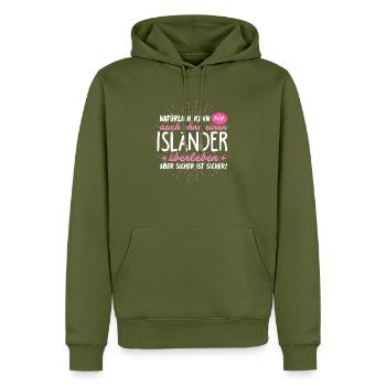 Niemals ohne ISLÄNDER - Männer Premium Bio Hoodie - Khaki - Vorne - Nico (187cm)