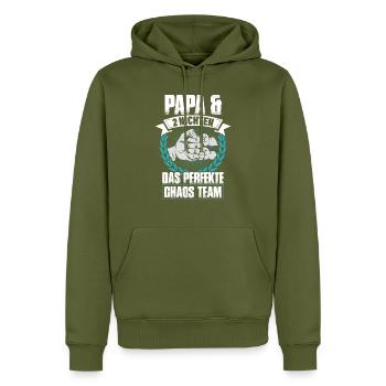 Papa und 2 Nichten Das Perfekte Chaos Team - Männer Premium Bio Hoodie - Khaki - Vorne - Nico (187cm)