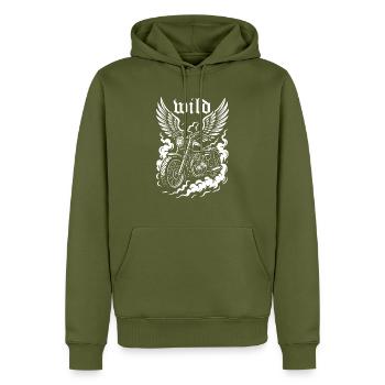 Wilder Fahrer auf dem Motorrad - Männer Premium Bio Hoodie - Khaki - Vorne - Nico (187cm)