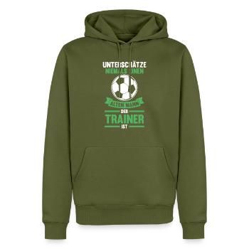 Trainer Sport Sportler Geschenk - Männer Premium Bio Hoodie - Khaki - Vorne - Nico (187cm)