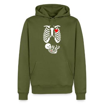 Maman et bébé : Heartbeat Love - Sweat à capuche Premium bio Homme - kaki - Devant - Nico (187cm)