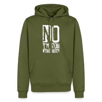 Non, je ne suis pas avec eux 7 - Sweat à capuche Premium bio Homme - kaki - Devant - Nico (187cm)