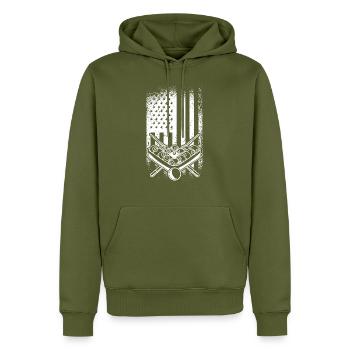 Retro Graphic Pool Billard Snooker Billard Cue 8-B - Men’s Premium Organic Hoodie - khaki - Front - Nico (187cm)
