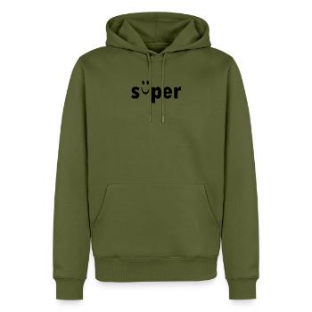 super - Men’s Premium Organic Hoodie - khaki - Front - Nico (187cm)
