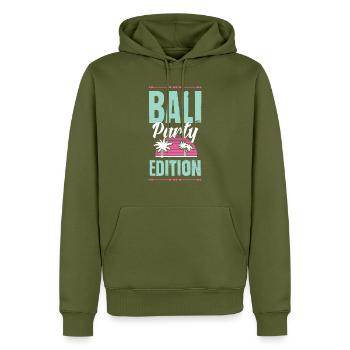 Bali Party Edition - Men’s Premium Organic Hoodie - khaki - Front - Nico (187cm)