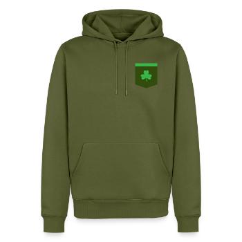 St Patricks Day - Poche - Sweat à capuche Premium bio Homme - kaki - Devant - Nico (187cm)